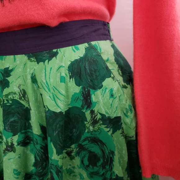 Anthropologie 50s Style Green Rose Circle Skirt - Picture 3 of 3